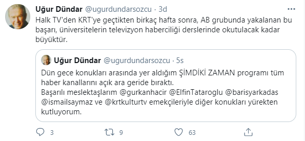 Uğur Dündar'dan 'Şimdiki Zaman' paylaşımı: Bu başarı derslerde okutulacak kadar büyük - Resim : 1