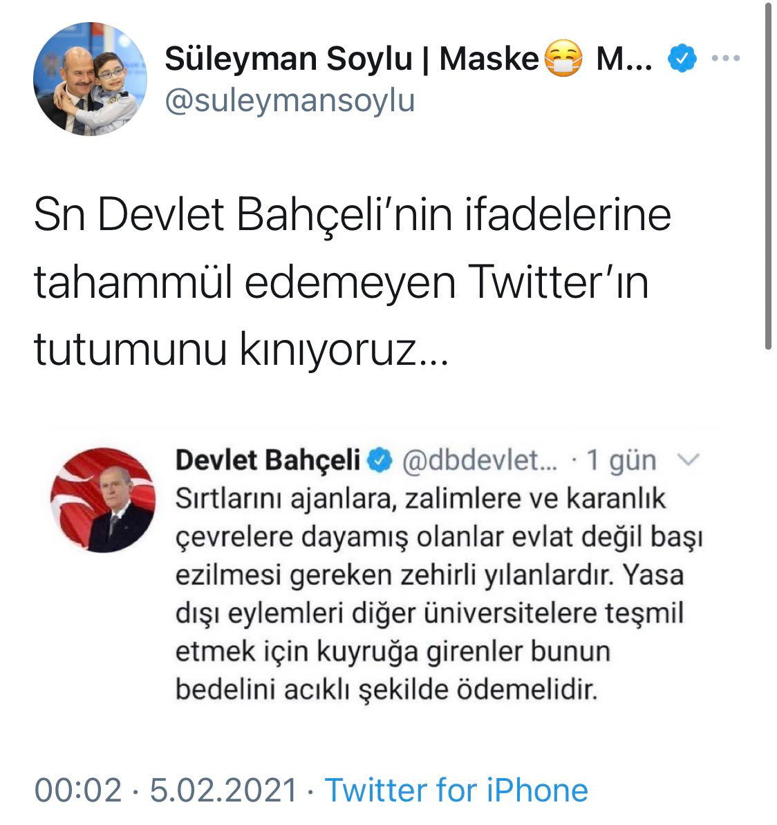 Soylu, Bahçeli'nin silinen tweetinin ekran görüntüsünü paylaştı! - Resim : 1