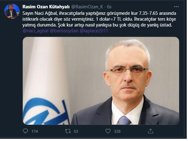 Rasim Ozan Kütahyalı 'yanlış' dedi: Doları 7,35-7,65 seviyesinde tutmaya söz vermiştiniz, 7 lira oldu! - Resim : 1