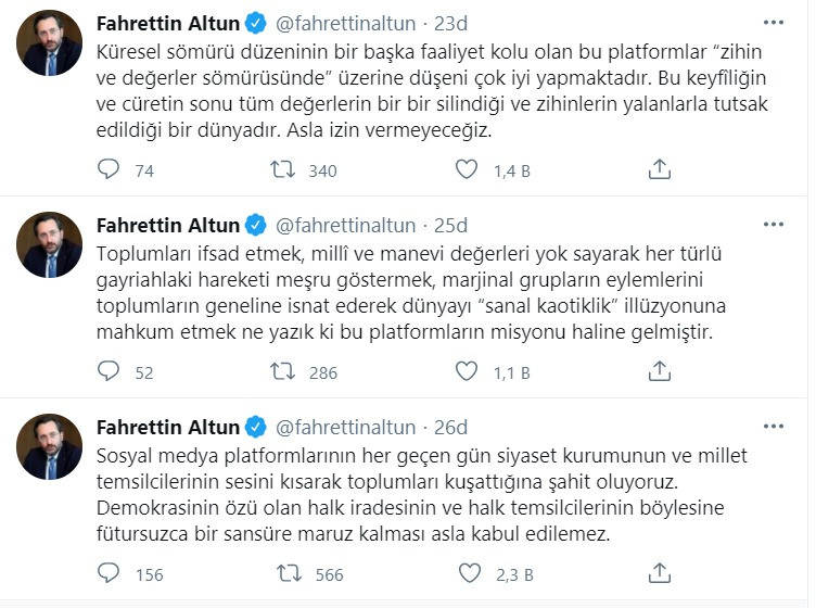 Demokrasi şimdi akıllarına geldi: Fahrettin Altun'dan Twitter'ın Soylu ve Bahçeli kısıtlamalarına ironik açıklama - Resim : 1