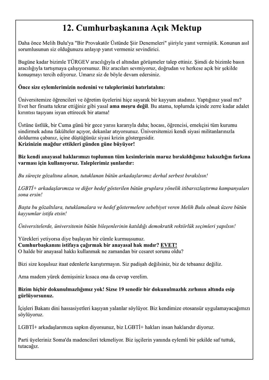 Boğaziçili öğrencilerden açık mektup: Erdoğan'ın 'Yürekleri yetse beni istifaya çağıracaklar' sözlerine tokat gibi yanıt - Resim : 2