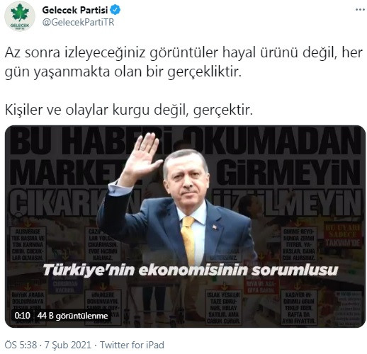 Gelecek Partisi'nden Erdoğan'a videolu gönderme: İzleyeceğiniz görüntüler hayal ürünü değil - Resim : 1
