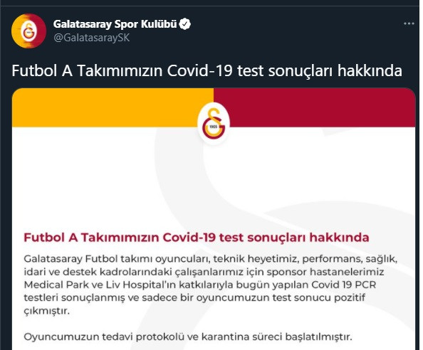 Galatasaray'da bir oyuncu koronavirüse yakalandı - Resim : 1