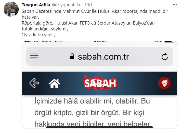 Tolga Atilla'dan Hulusi Akar'ın Serdar Aksoy açıklamasına: 'Verdiği bilgi yanlış' - Resim : 1