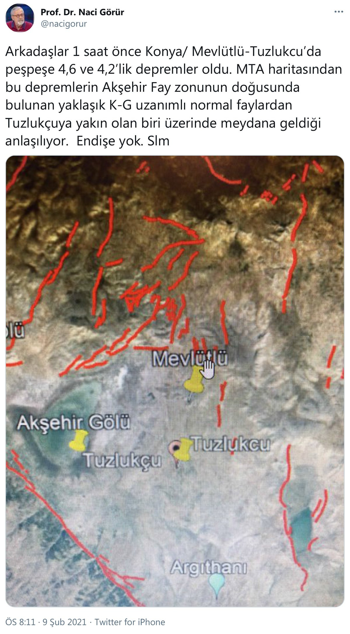 Naci Görür’den Konya’da meydana gelen depremlerle ilgili açıklama - Resim : 1