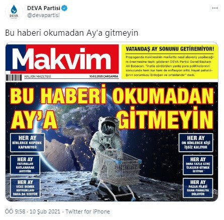 DEVA'dan 'Takvim' göndermeli 'uzay' paylaşımı: 'Bu haberi okumadan Ay'a gitmeyin' - Resim : 1