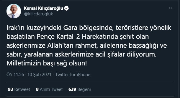 Kılıçdaroğlu'ndan şehit olan askerler için baş sağlığı mesajı - Resim : 2