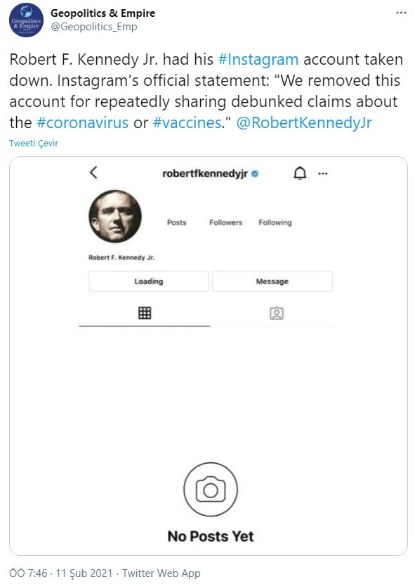 Instagram, Robert F. Kennedy Jr.'ın hesabını kapattı - Resim : 1