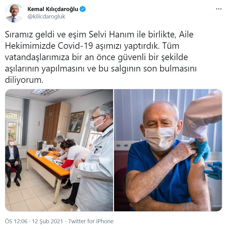 CHP lideri Kemal Kılıçdaroğlu ve eşi Selvi Kılıçdaroğlu, koronavirüs aşısı yaptırdı - Resim : 1