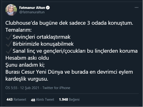 Fatmanur Altun'a Clubhouse şoku - Resim : 1