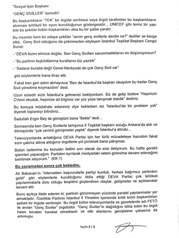 DEVA Partisi'nde 'FETÖ istifası'nın mektubu ortaya çıktı! - Resim : 2