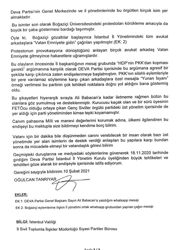 DEVA Partisi'nde 'FETÖ istifası'nın mektubu ortaya çıktı! - Resim : 3