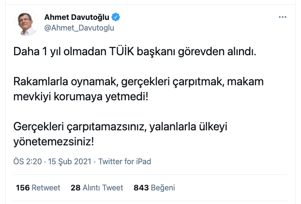 Ahmet Davutoğlu'ndan görevden alınan TÜİK başkanına: Gerçekleri çarpıtmak yetmedi - Resim : 1