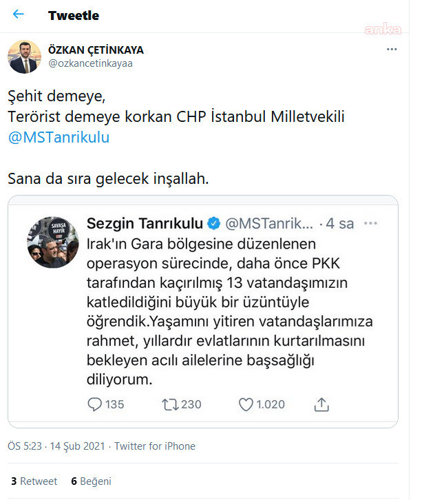 AKP'li ilçe başkanından CHP'li Sezgin Tanrıkulu'na sosyal medyada tehdit - Resim : 1