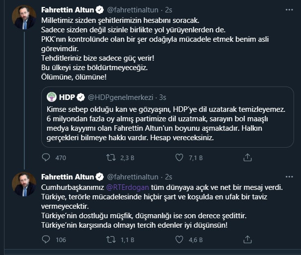 Fahrettin Altun'dan HDP'ye yanıt: Tehditleriniz bize güç verir - Resim : 2