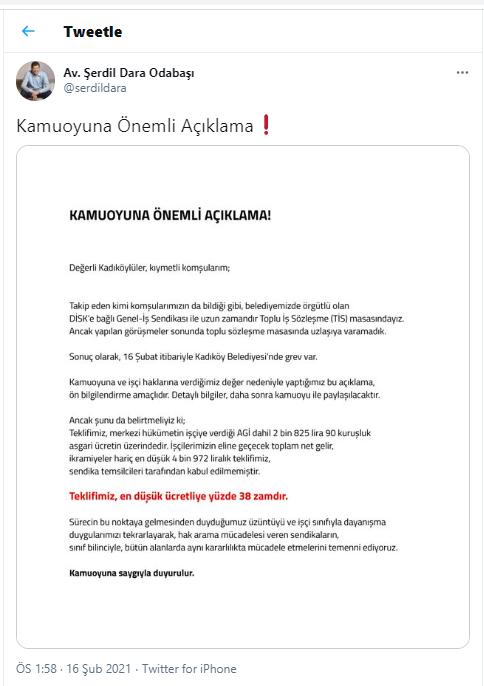 Kadıköy Belediye Başkanı Şerdil Dara Odabaşı'ndan grev açıklaması - Resim : 2
