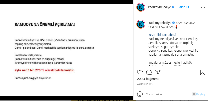 Kadıköy Belediyesi: DİSK Genel-İş Sendikası ile toplu iş sözleşmesi anlaşma ile sona erdi - Resim : 1
