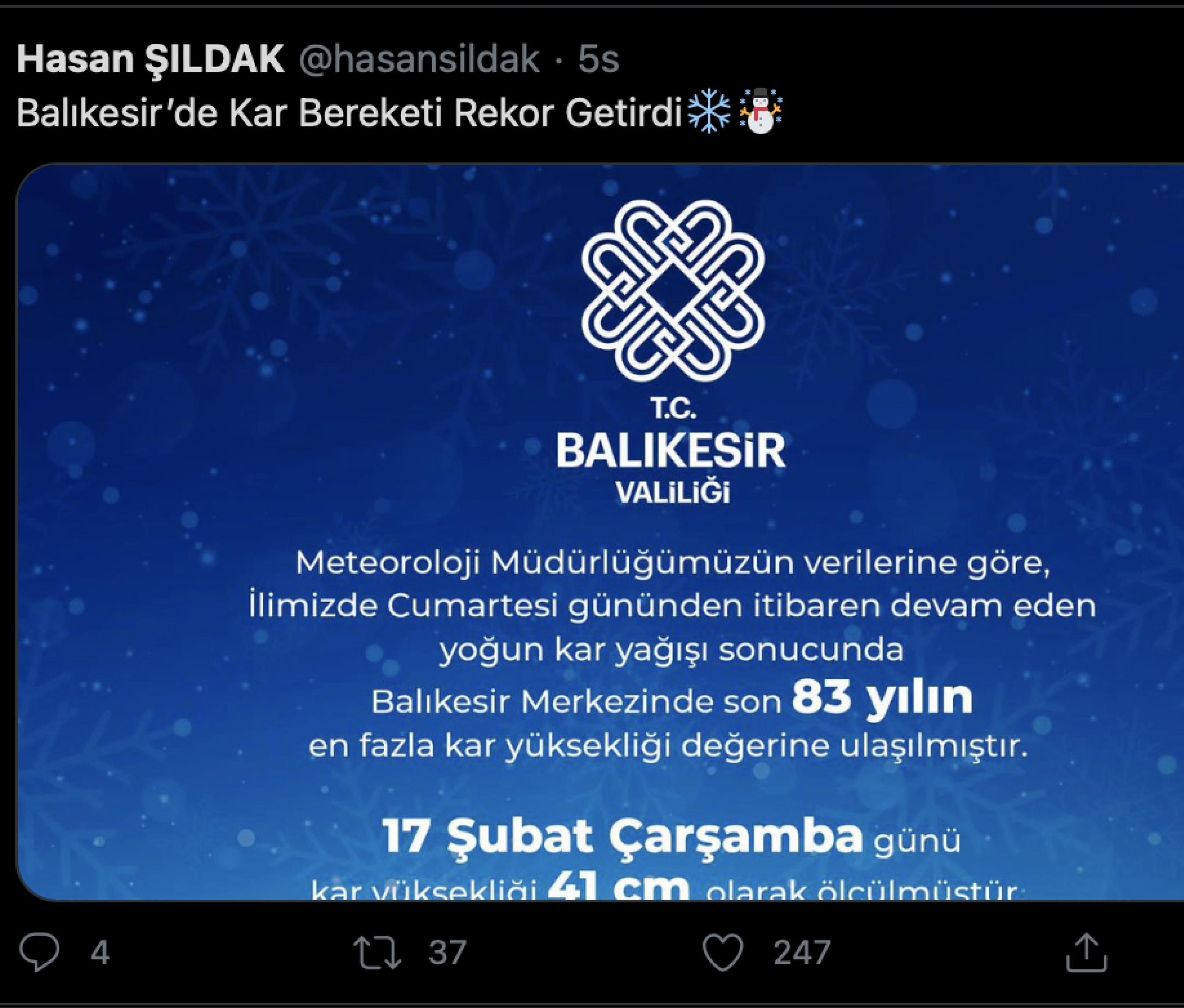 Balıkesir’de rekor kar yüksekliği değeri - Resim : 1