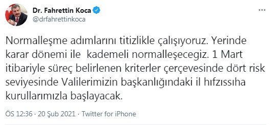 Fahrettin Koca'dan normalleşme açıklaması: 1 Mart itibariyle... - Resim : 1