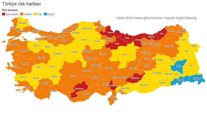 Normalleşmede hangi şehir kaçıncı sırada: İşte Sağlık Bakanlığı verilerine göre Türkiye'nin risk haritası! - Resim : 1