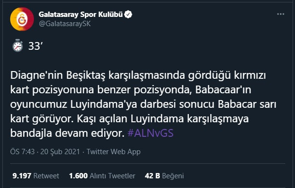 Galatasaray'dan tepki: Luyindama'nın kaşı açıldı, kırmızı kart çıkmadı! - Resim : 1