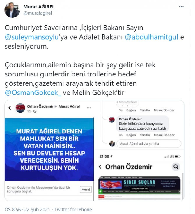 Gazeteci Murat Ağırel'e ölüm tehdidi - Resim : 1
