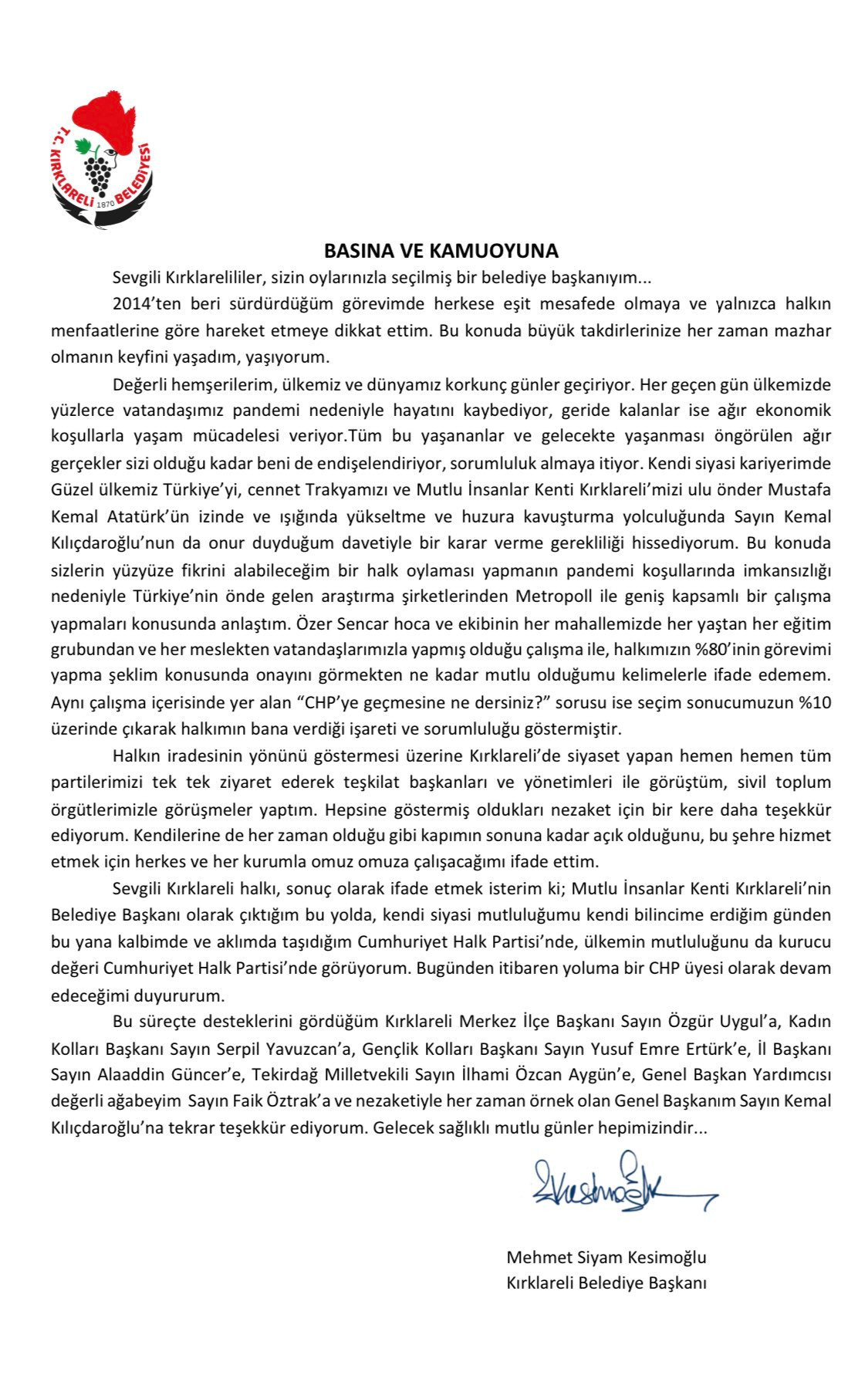Mehmet Siyam Kesimoğlu: Ülkemin mutluluğunu CHP'de görüyorum - Resim : 1