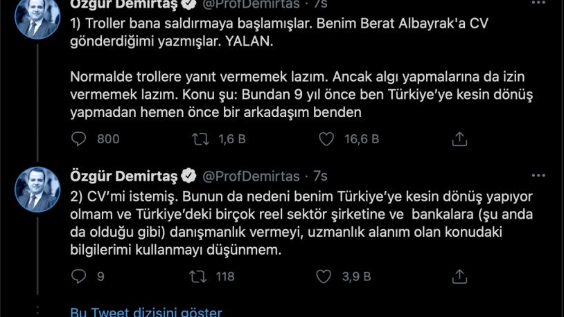 Özgür Demirtaş'tan Berat Albayrak'a CV gönderdiği iddialarına yanıt - Resim : 1