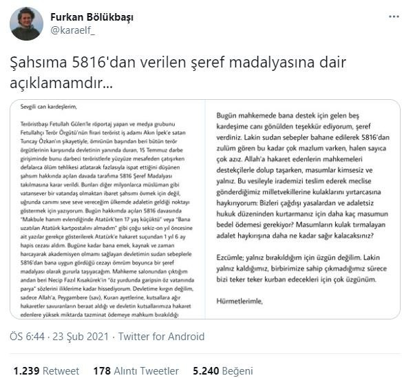 Atatürk'e hakaretten ceza alan akademisyen Furkan Bölükbaşı'dan skandal sözler! - Resim : 1