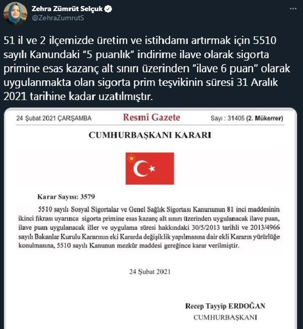 51 il ve 2 ilçede, sigorta prim teşvik süresi yıl sonuna kadar uzatıldı - Resim : 1