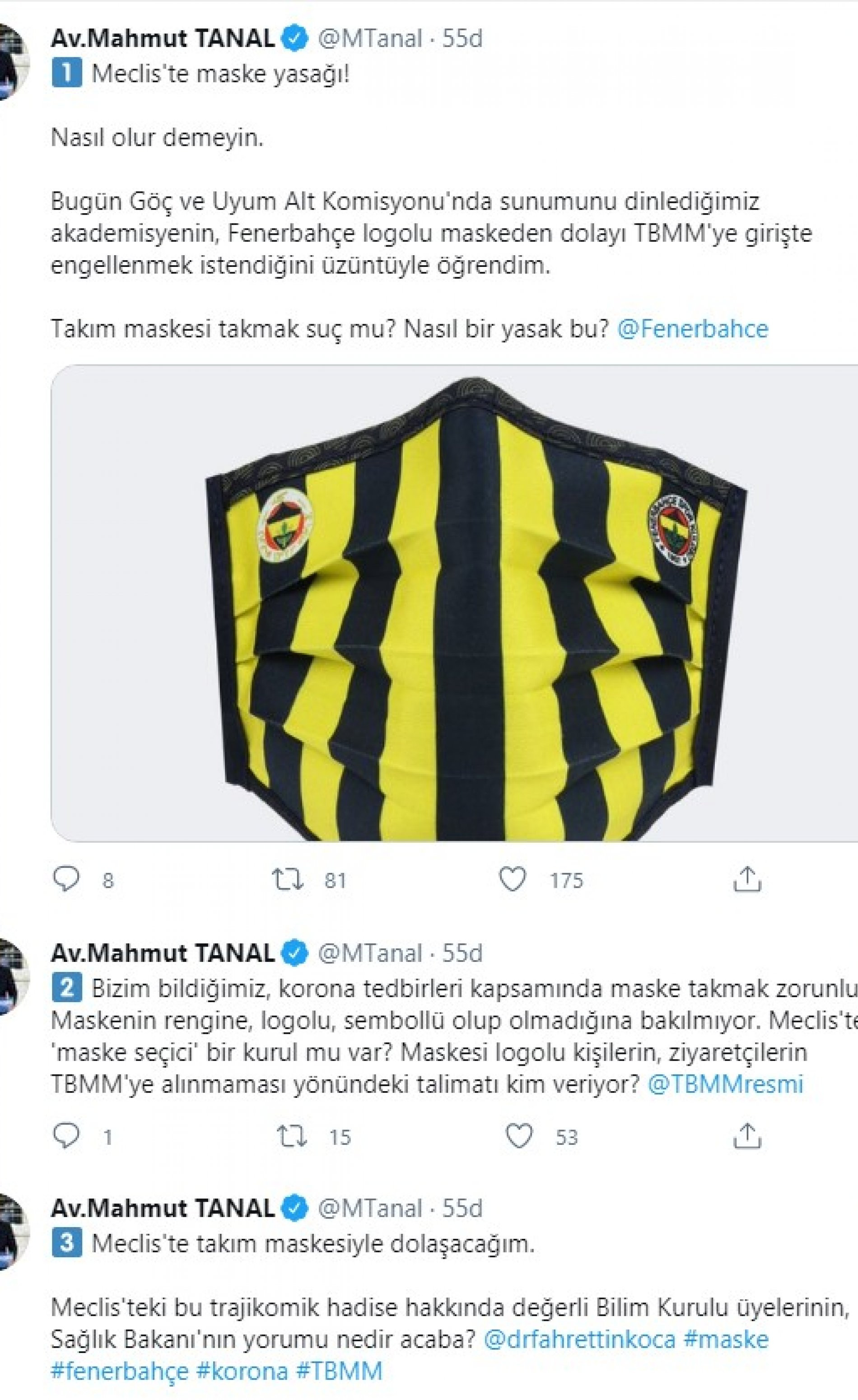 Fenerbahçe logolu maske taktığı için TBMM'ye girerken engellendi - Resim : 1