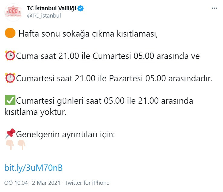 İstanbul Valiliği'nden sokağa çıkma yasağı genelgesi: Hafta sonu nasıl olacak? - Resim : 1