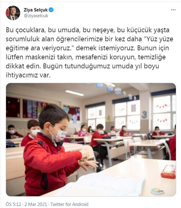 Ziya Selçuk'tan yüz yüze eğitim uyarısı - Resim : 1