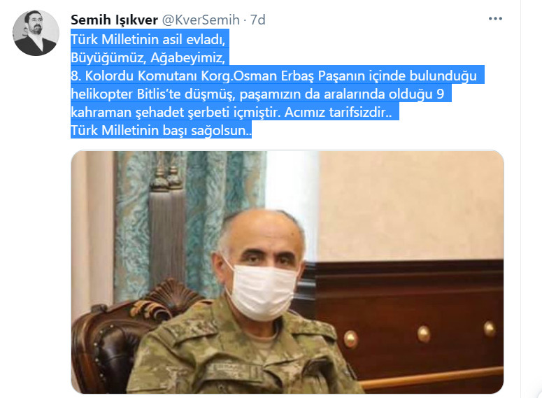 MHP Elazığ İl Başkanı duyurdu: Korgeneral Osman Erbaş şehit oldu - Resim : 1