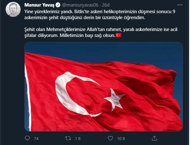 Mansur Yavaş'tan Tatvan'da şehit olan askerler için başsağlığı mesajı - Resim : 1