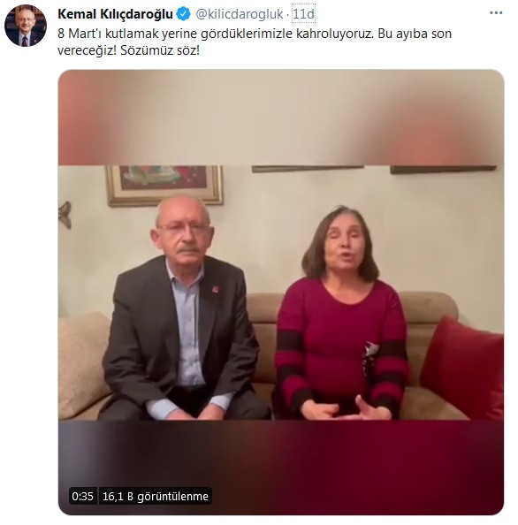Kemal Kılıçdaroğlu ve eşi Selvi Kılıçdaroğlu'ndan videolu 8 Mart mesajı: Kahroluyoruz - Resim : 1