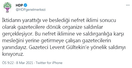 HDP'den Levent Gültekin'e saldırıya tepki: Gazetecilerin yanındayız - Resim : 1