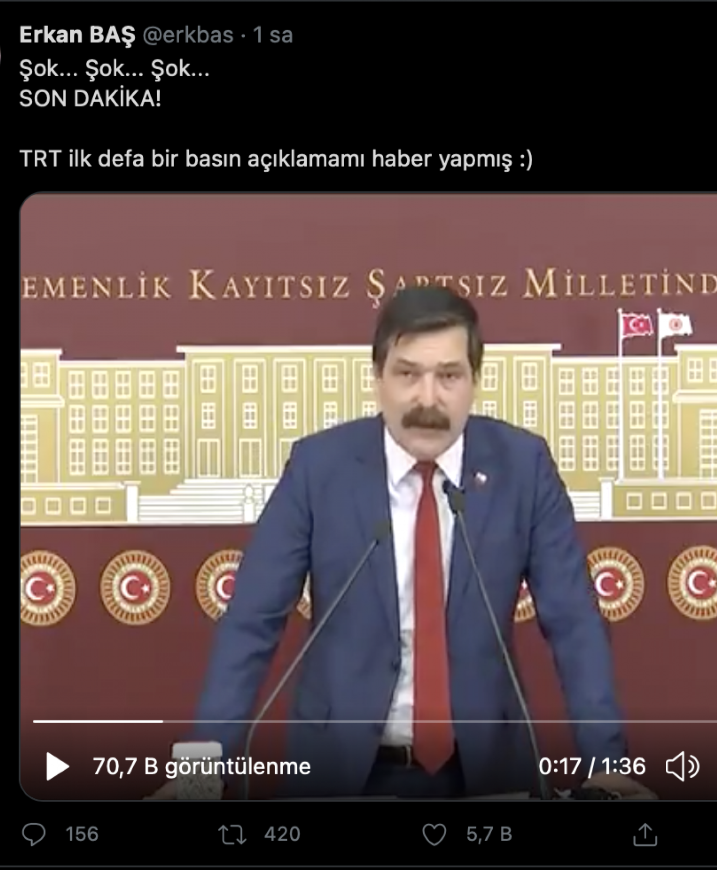 Erkan Baş: Son Dakika! TRT ilk kez basın açıklamamı haber yaptı - Resim : 1