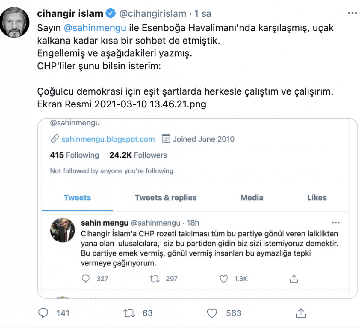 Cihangir İslam'dan Şahin Mengü’ye yanıt: CHP'liler şunu bilsin... - Resim : 1