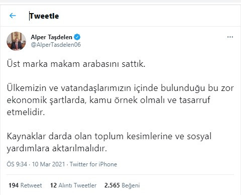 CHP'li Alper Taşdelen makam aracını sattı: 'Kamu tasarruf etmeli' - Resim : 1