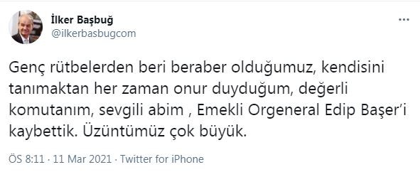 İlker Başbuğ acı haberi duyurdu: Emekli Orgeneral Edip Başer hayatını kaybetti - Resim : 1