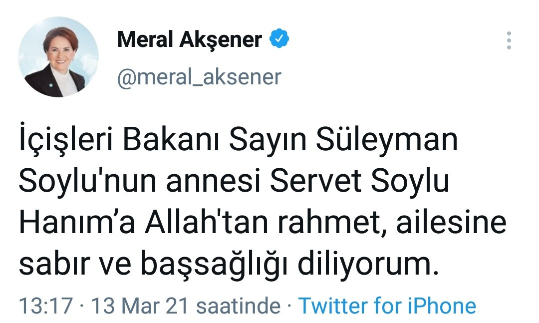 Akşener'den, Soylu'ya başsağlığı mesajı - Resim : 1