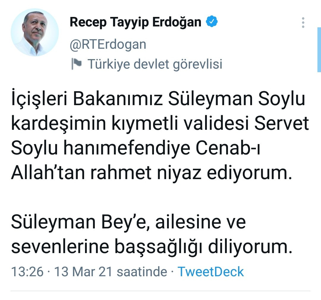 Erdoğan'dan Soylu'ya başsağlığı mesajı - Resim : 1