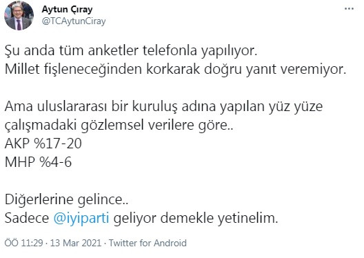 İYİ Parti'li Aytun Çıray, AKP ve MHP'nin oy oranını açıkladı - Resim : 1