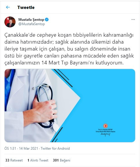 TBMM Başkanı Mustafa Şentop'tan 14 Mart Tıp Bayramı mesajı - Resim : 1