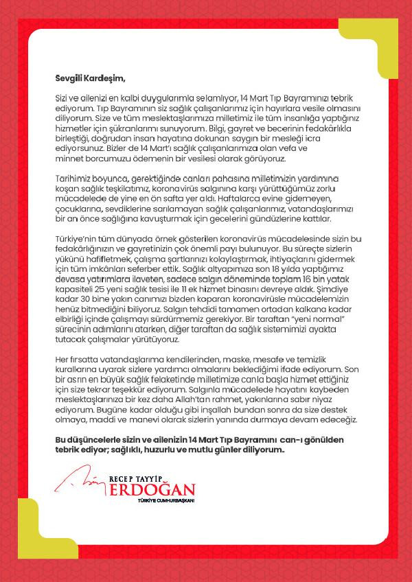 Erdoğan'dan sağlık çalışanlarına mektup - Resim : 1