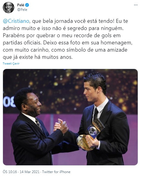 Pele'den Cristiano Ronaldo paylaşımı! Rekorunu kırdığını kabul etti - Resim : 1