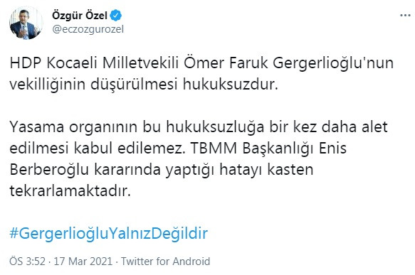 CHP'li Özgür Özel: TBMM Başkanlığı Berberoğlu kararında yaptığı hatayı kasten tekrarlamaktadır - Resim : 1