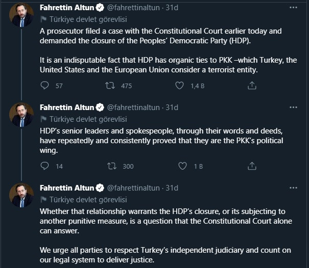 Saray'dan HDP'ye kapatma davası açılmasına ilk yorum - Resim : 1