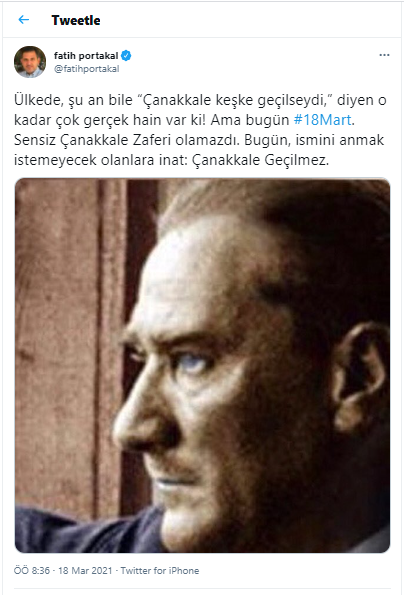 Fatih Portakal'dan çarpıcı 18 Mart mesajı: O kadar çok gerçek hain var ki! - Resim : 1